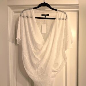 White See-Through Draped Blouse / Bathing Suit Cover Up, Garment Overlay
